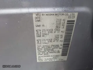 2019 Nissan Murano SL with VIN 5N1AZ2MJ6KN127667, listed as a IAAI auction lot 41734268 with 91,446 mi miles. Bid and sale history available at carsss.com. Image 9.