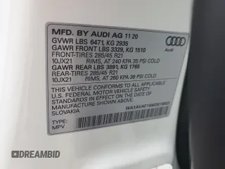 2021 Audi Q8 Premium with VIN WA1AVAF15MD018823, listed as a Copart auction lot 45412314 with 19,713 mi miles and Clean Title. Bid and sale history available at carsss.com. Image 13.