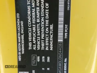 2020 Aston Martin Vantage z VIN SCFSMGAW0LGN04408, wystawiony jako Copart lot #60332245 z przebiegiem Nie podano mil oraz Szkoda całkowita • Salvage title. Historia ofert i sprzedaży dostępna na DreamBid. Obrazek 12.