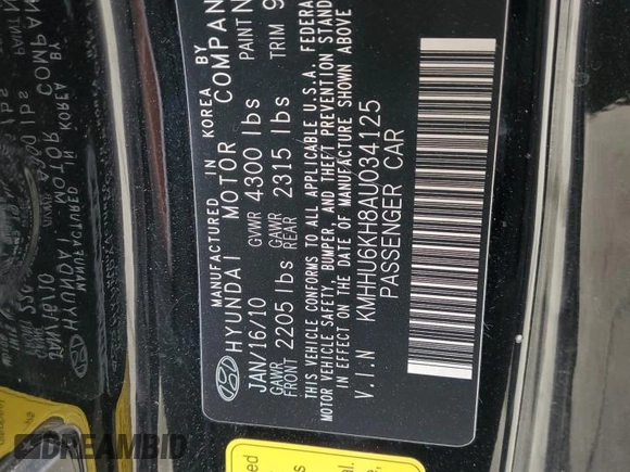 2010 Hyundai Genesis Coupe Grand Touring with VIN KMHHU6KH8AU034125, listed as a Copart auction lot 56064075 with 100,466 mi miles and Salvage title. Bid and sale history available at DreamBid. Image 12.