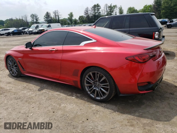 2017 Infiniti Q60 Red Sport 400 with VIN JN1FV7EK9HM610355, listed as a Copart auction lot 57042185 with 54,581 mi miles and Salvage title. Bid and sale history available at DreamBid. Image 2.