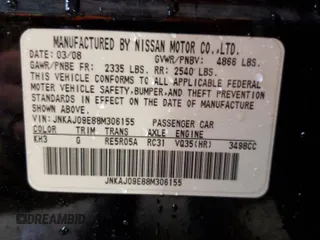 2008 Infiniti EX Journey with VIN JNKAJ09E88M306155, listed as a Copart auction lot 85124844 with 130,847 mi miles and Salvage Title. Bid and sale history available at DreamBid. Image 12.