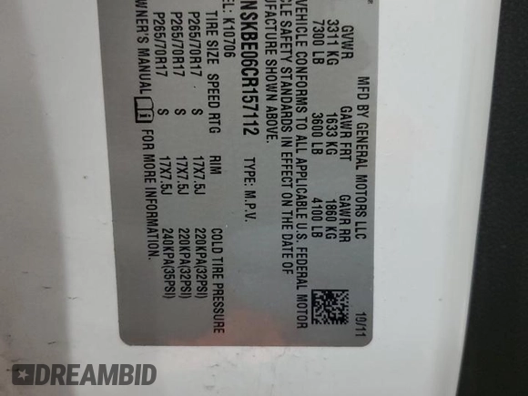 2012 Chevrolet Tahoe LT z VIN 1GNSKBE06CR157112, wystawiony jako Copart lot #55932895 z przebiegiem 185 934 mil mil oraz Szkoda całkowita • Salvage title. Historia ofert i sprzedaży dostępna na DreamBid. Obrazek 13.