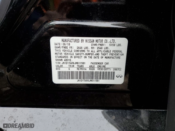 2018 Infiniti Q50 3.0t SPORT with VIN JN1EV7AR6JM611581, listed as a Copart auction lot 47108275 with NaN miles and Salvage Title. Bid and sale history available at carsss.com. Image 12.