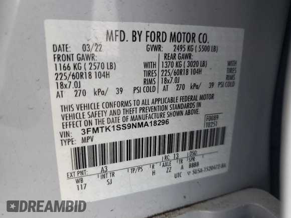 2022 Ford Mustang Mach-E Select with VIN 3FMTK1SS9NMA18296, listed as a Copart auction lot 53259365 with 80,697 mi miles and Salvage title. Bid and sale history available at DreamBid. Image 13.