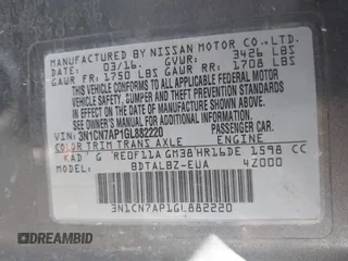 2016 Nissan Versa S Plus with VIN 3N1CN7AP1GL882220, listed as a IAAI auction lot 41432001 with 105,020 mi miles. Bid and sale history available at carsss.com. Image 9.