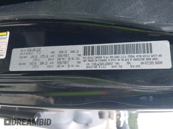 2017 Jeep Wrangler Unlimited Sport with VIN 1C4BJWDG6HL699547, listed as a IAAI auction lot 42652658 with 89,286 mi miles and . Bid and sale history available at DreamBid. Image 9.