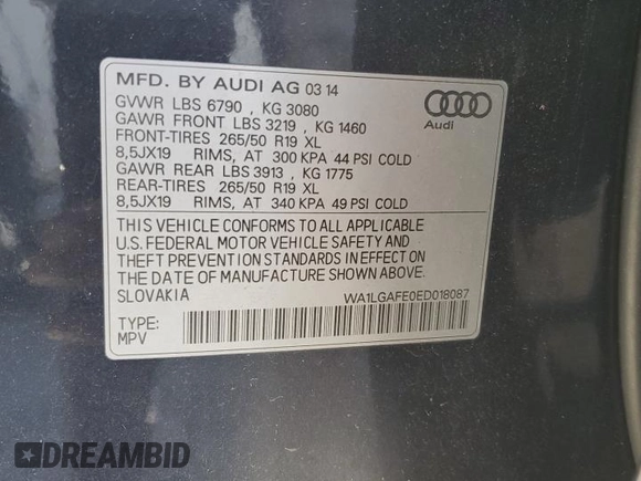 2014 Audi Q7 3.0T Premium Plus with VIN WA1LGAFE0ED018087, listed as a Copart auction lot 46578555 with 151,709 mi miles and Clean Title. Bid and sale history available at carsss.com. Image 13.