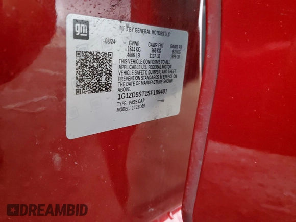 2025 Chevrolet Malibu LT with VIN 1G1ZD5ST1SF109401, listed as a Copart auction lot 85560984 with 17,929 mi miles and Salvage Title. Bid and sale history available at DreamBid. Image 13.