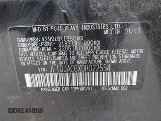2013 Subaru Impreza Premium z VIN JF1GJAC6XDH022554, wystawiony jako IAAI lot #42448706 z przebiegiem 130 560 mil mil oraz . Historia ofert i sprzedaży dostępna na DreamBid. Obrazek 9.