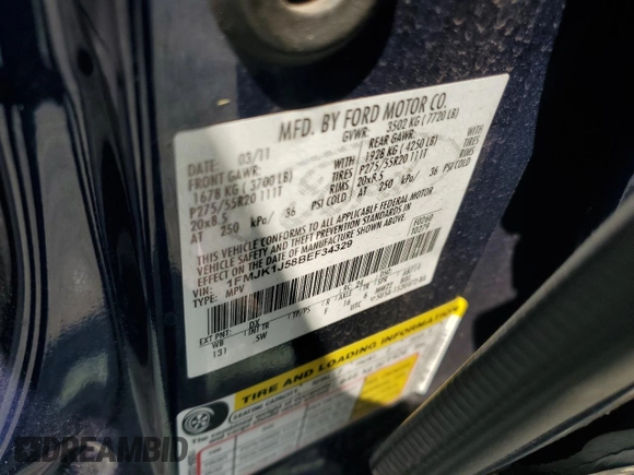 2011 Ford Expedition EL XLT with VIN 1FMJK1J58BEF34329, listed as a Copart auction lot 69399474 with 217,582 mi miles and Salvage Title. Bid and sale history available at carsss.com. Image 13.