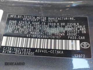 2011 Toyota Camry LE with VIN 4T1BF3EK8BU138167, listed as a IAAI auction lot 41065739 with 1 mi miles. Bid and sale history available at carsss.com. Image 9.