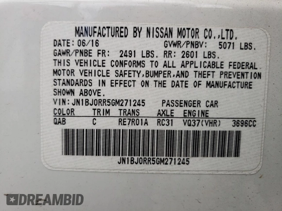 2016 Infiniti QX50 with VIN JN1BJ0RR5GM271245, listed as a Copart auction lot 52496854 with 128,679 mi miles and Salvage Title. Bid and sale history available at carsss.com. Image 13.