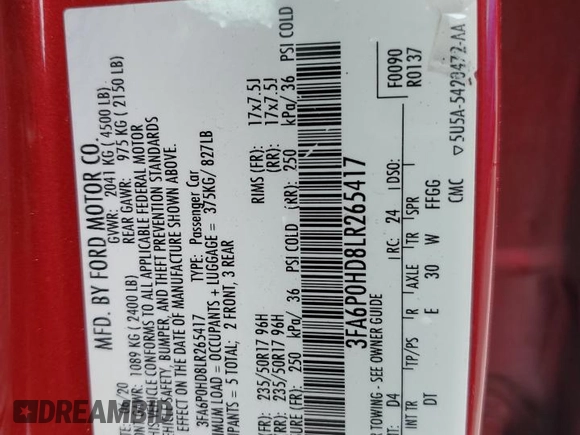 2020 Ford Fusion SE z VIN 3FA6P0HD8LR265417, wystawiony jako Copart lot #60277265 z przebiegiem 67 093 mil mil oraz Szkoda całkowita • Salvage title. Historia ofert i sprzedaży dostępna na DreamBid. Obrazek 12.