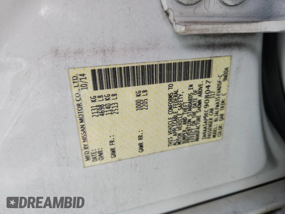 2014 Nissan Maxima S z VIN 1N4AA5AP9EC908047, wystawiony jako Copart lot #58530495 z przebiegiem 134 152 mil mil oraz Szkoda całkowita • Salvage title. Historia ofert i sprzedaży dostępna na DreamBid. Obrazek 13.