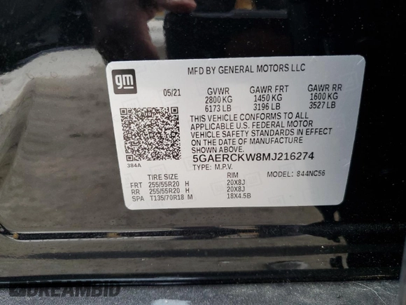 2021 Buick Enclave Premium with VIN 5GAERCKW8MJ216274, listed as a Copart auction lot 54131854 with 4,889 mi miles and Salvage Title. Bid and sale history available at carsss.com. Image 13.