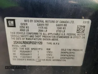 2015 GMC Terrain SLE z VIN 2GKALREK0F6321129, wystawiony jako Copart lot #53938955 z przebiegiem 209 659 mil mil oraz Nie do naprawy • Non repairable. Historia ofert i sprzedaży dostępna na DreamBid. Obrazek 13.