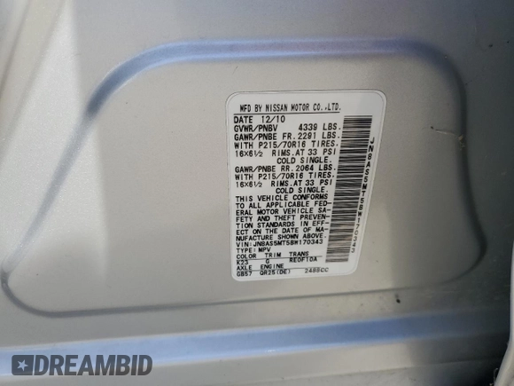 2011 Nissan Rogue SV с VIN JN8AS5MT5BW170343, выставлен на аукционе Copart как лот 62138665 с пробегом 159 436 миль миль и Чистый • Clean title. История ставок и продаж доступна на DreamBid. Изображение 13.