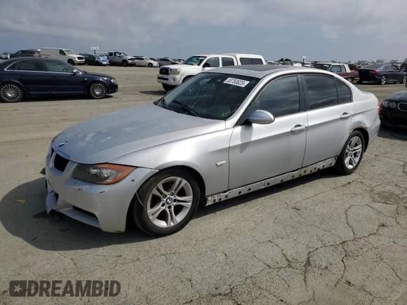 2008 BMW 3 Series 328i with VIN WBAVC53588FZ85588, listed as a Copart auction lot 53753025 with 134,650 mi miles and Salvage Title. Bid and sale history available at carsss.com. Image 1.