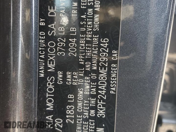 2021 Kia Forte LXS with VIN 3KPF24AD8ME299246, listed as a Copart auction lot 51917355 with 39,295 mi miles and Salvage Title. Bid and sale history available at carsss.com. Image 13.