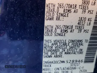 2021 Nissan Titan S with VIN 1N6AA1EC2MN528946, listed as a Copart auction lot 81486324 with 62,521 mi miles and Salvage title. Bid and sale history available at DreamBid. Image 12.