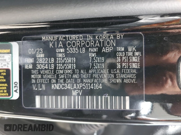 2023 Kia EV6 Wind with VIN KNDC34LAXP5114164, listed as a Copart auction lot 58645904 with 20,107 mi miles and Clean Title. Bid and sale history available at carsss.com. Image 12.