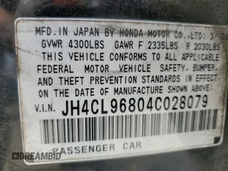 2004 Acura TSX with VIN JH4CL96804C028079, listed as a Copart auction lot 54980475 with 180,083 mi miles and Salvage title. Bid and sale history available at DreamBid. Image 12.