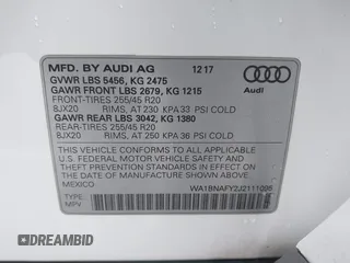 2018 Audi Q5 Premium Plus with VIN WA1BNAFY2J2111095, listed as a IAAI auction lot 41977544 with 107,852 mi miles. Bid and sale history available at carsss.com. Image 9.