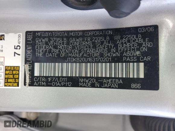 2006 Toyota Prius with VIN JTDKB20U163170201, listed as a Copart auction lot 50397315 with 275,419 mi miles and Salvage Title. Bid and sale history available at DreamBid. Image 13.