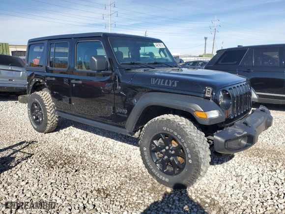 2021 Jeep Wrangler Unlimited Willys Sport with VIN 1C4HJXDG2MW569922, listed as a Copart auction lot 44619615 with 47,641 mi miles and Salvage Title. Bid and sale history available at carsss.com. Image 4.