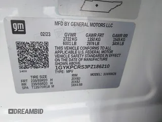 2023 Cadillac XT6 FWD Premium Luxury with VIN 1GYKPCRS3PZ186210, listed as a IAAI auction lot 42290027 with 44,117 mi miles and . Bid and sale history available at DreamBid. Image 9.