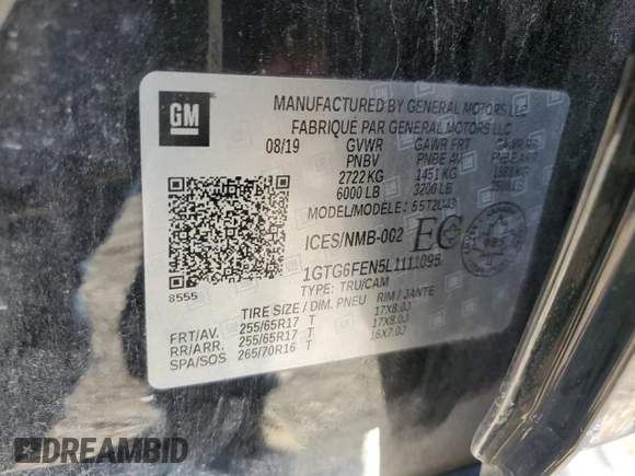 2020 GMC Canyon 4WD All Terrain w/Cloth with VIN 1GTG6FEN5L1111095, listed as a Copart auction lot 72419294 with 121,349 mi miles and Clean Title. Bid and sale history available at carsss.com. Image 12.