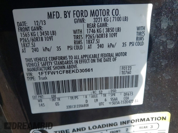 2014 Ford F-150 XL с VIN 1FTFW1CF8EKD30561, выставлен на аукционе IAAI как лот 41880934 с пробегом 180 301 миль миль и . История ставок и продаж доступна на DreamBid. Изображение 9.