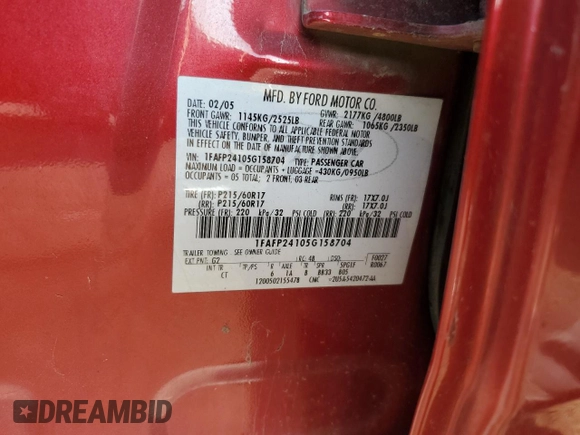 2005 Ford Five Hundred SEL with VIN 1FAFP24105G158704, listed as a Copart auction lot 76884564 with 0 mi miles and Clean Title. Bid and sale history available at carsss.com. Image 14.