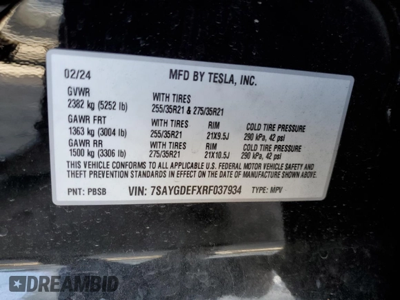 2024 Tesla Model Y Performance z VIN 7SAYGDEFXRF037934, wystawiony jako Copart lot #52126255 z przebiegiem 27 366 mil mil oraz Szkoda całkowita • Salvage title. Historia ofert i sprzedaży dostępna na DreamBid. Obrazek 12.