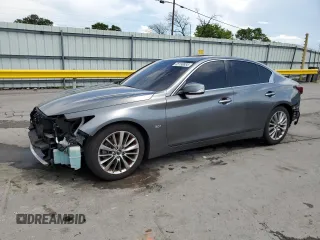 2018 Infiniti Q50 Luxe with VIN JN1EV7AP1JM353730, listed as a Copart auction lot 65150885 with 59,821 mi miles and Salvage title. Bid and sale history available at DreamBid. Image 1.