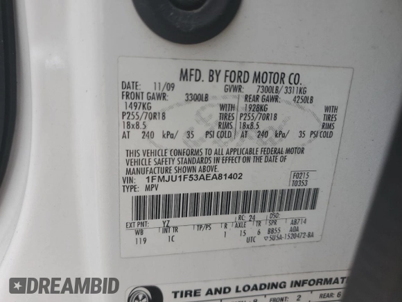 2010 Ford Expedition SSV с VIN 1FMJU1F53AEA81402, выставлен на аукционе Copart как лот 47481775 с пробегом 289 782 миль миль и Списание • Salvage title. История ставок и продаж доступна на DreamBid. Изображение 15.