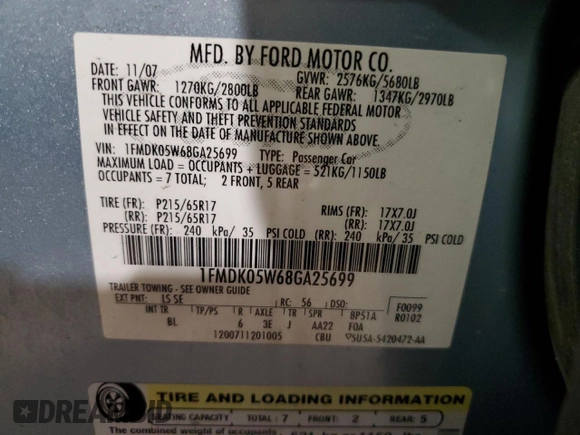2008 Ford Taurus X SEL with VIN 1FMDK05W68GA25699, listed as a Copart auction lot 49066245 with 159,403 mi miles and Salvage Title. Bid and sale history available at DreamBid. Image 16.
