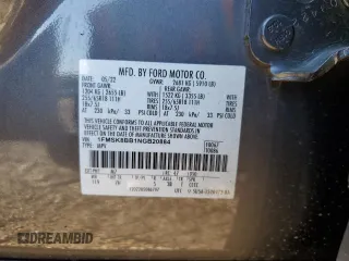 2022 Ford Explorer with VIN 1FMSK8BB1NGB20884, listed as a Copart auction lot 85705254 with 14,807 mi miles and Salvage Title. Bid and sale history available at carsss.com. Image 13.