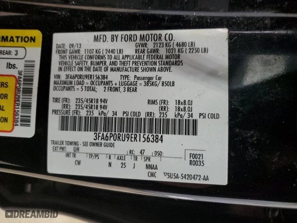 2014 Ford Fusion Titanium Hybrid with VIN 3FA6P0RU9ER156384, listed as a Copart auction lot 53856705 with 159,075 mi miles and Clean Title. Bid and sale history available at carsss.com. Image 12.