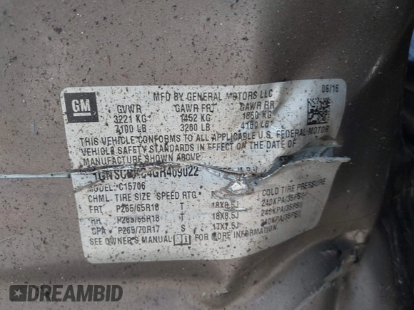 2016 Chevrolet Tahoe LT z VIN 1GNSCBKC4GR409022, wystawiony jako IAAI lot #41786683 z przebiegiem Nie podano mil oraz . Historia ofert i sprzedaży dostępna na DreamBid. Obrazek 9.