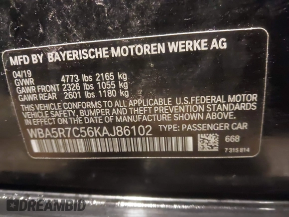 2019 BMW 3 Series 330i xDrive with VIN WBA5R7C56KAJ86102, listed as a IAAI auction lot 41368114 with 89,723 mi miles. Bid and sale history available at carsss.com. Image 9.