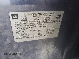 2013 Chevrolet Equinox LT with VIN 2GNALDEK0D6202399, listed as a Copart auction lot 55317425 with Not Provided miles and Clean Title. Bid and sale history available at DreamBid. Image 13.