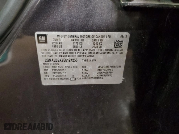 2014 Chevrolet Equinox LT with VIN 2GNALBEK7E6124256, listed as a Copart auction lot 88355585 with 167,802 mi miles and Salvage Title. Bid and sale history available at carsss.com. Image 13.