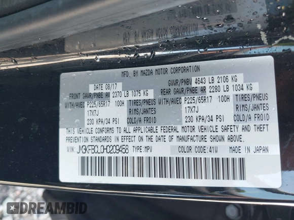 2017 Mazda CX-5 Touring z VIN JM3KFBCL0H0209458, wystawiony jako IAAI lot #42169599 z przebiegiem 93 287 mil mil oraz . Historia ofert i sprzedaży dostępna na DreamBid. Obrazek 9.