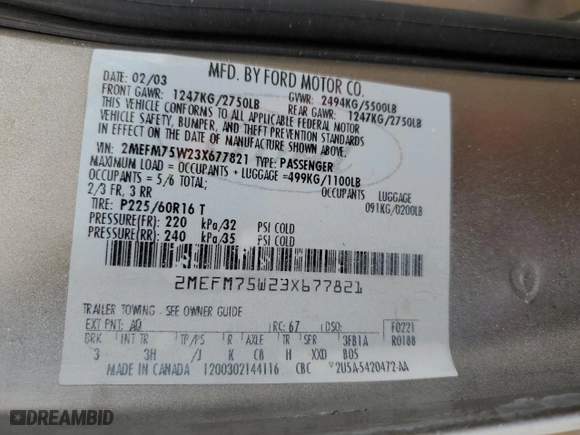2003 Mercury Grand Marquis LS Premium with VIN 2MEFM75W23X677821, listed as a Copart auction lot 50328445 with 115,816 mi miles and Salvage Title. Bid and sale history available at carsss.com. Image 12.