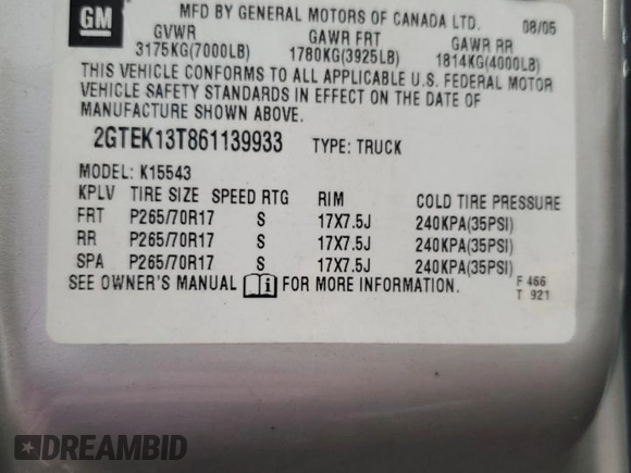 2006 GMC Sierra 1500 SLE1 z VIN 2GTEK13T861139933, wystawiony jako Copart lot #61262555 z przebiegiem 177 247 mil mil oraz Czysty tytuł • Clean title. Historia ofert i sprzedaży dostępna na DreamBid. Obrazek 12.