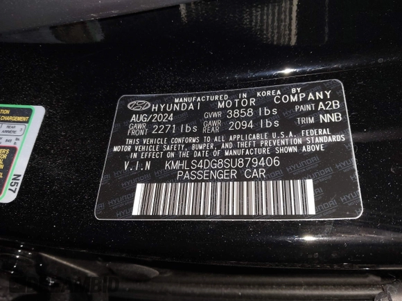 2025 Hyundai Elantra SEL Convenience with VIN KMHLS4DG8SU879406, listed as a IAAI auction lot 41603684 with 1,244 mi miles. Bid and sale history available at carsss.com. Image 9.