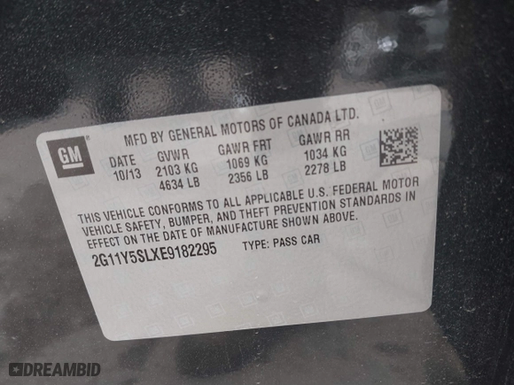 2014 Chevrolet Impala LS with VIN 2G11Y5SLXE9182295, listed as a IAAI auction lot 41702350 with 95,590 mi miles. Bid and sale history available at carsss.com. Image 9.