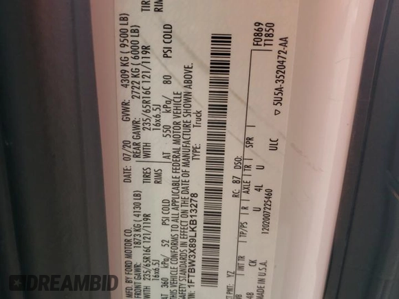2020 Ford Transit Cargo with VIN 1FTBW3X89LKB13278, listed as a Copart auction lot 77077524 with 28,382 mi miles and Salvage Title. Bid and sale history available at DreamBid. Image 16.